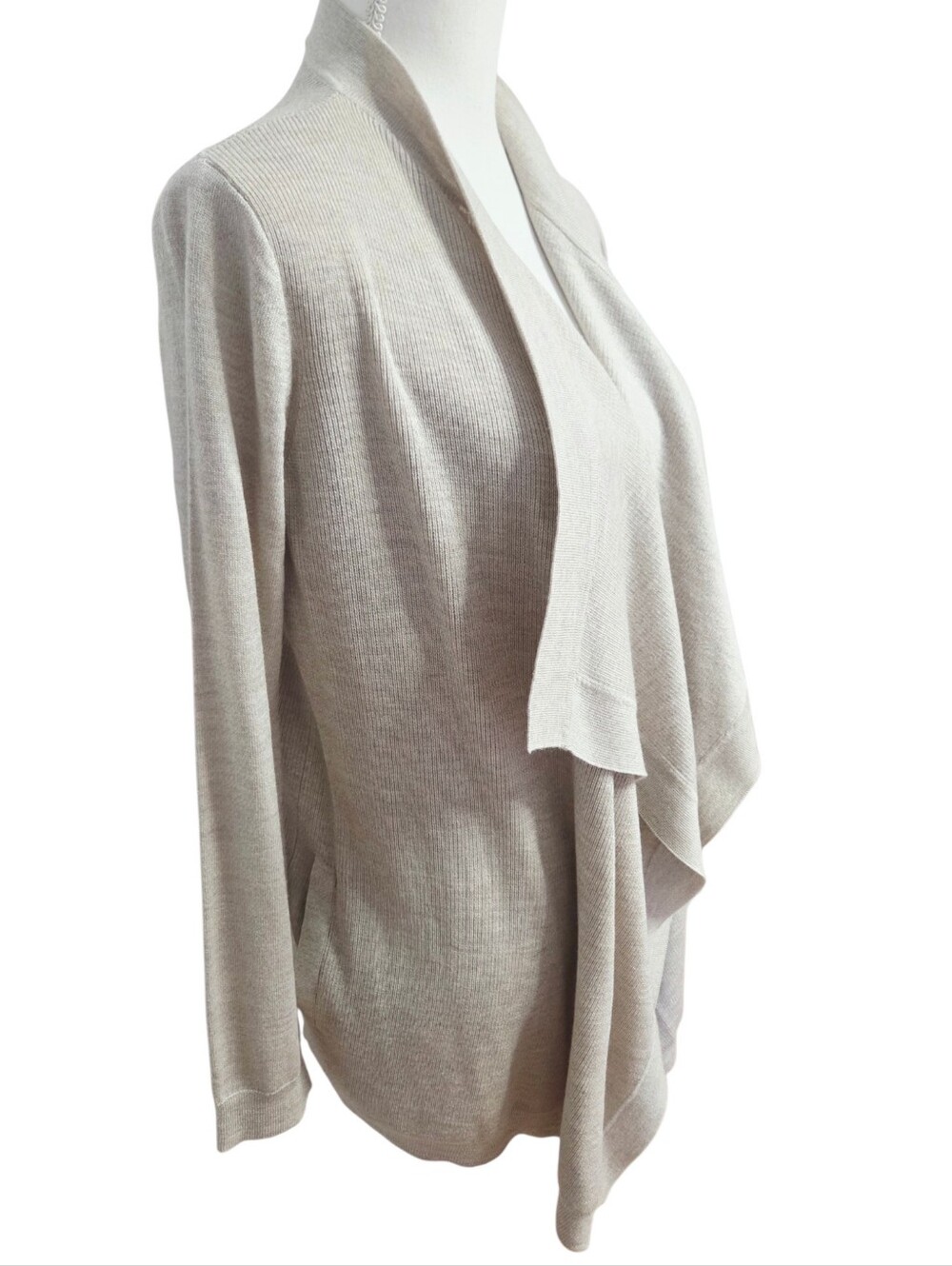 Theory Winxie Merino Wool Waterfall Cardigan Taupe Marl Small NWT - Picture 4 of 8